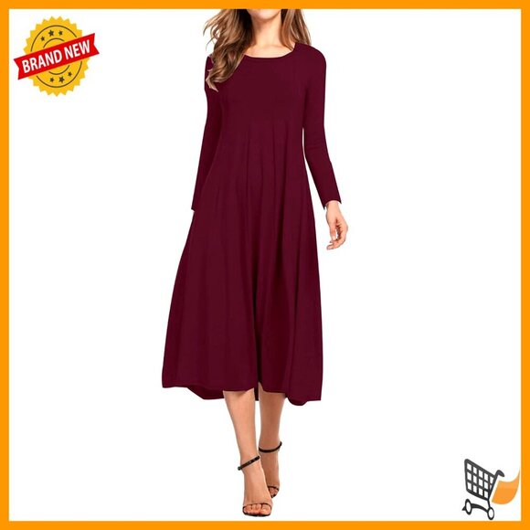 Dresses & Skirts - Casual Loose Pleated Midi Dress Short Sleeve Polyester Spandex